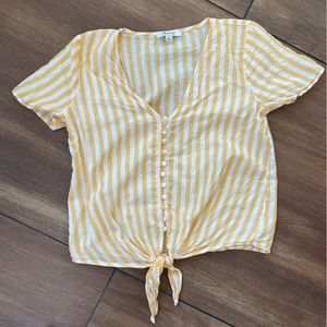 Madewell Agency Tie-Front Button Top in Pompano yellow Stripe, x-small